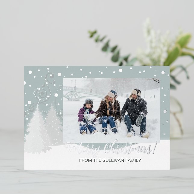 Tarjeta Festiva Con Relieve Metalizado Tarjeta fotográfica de Relieve metalizado plateado (Anverso de pie)