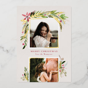 Tarjeta Festiva Con Relieve Metalizado Tarjeta fotográfica de vacaciones de invierno con