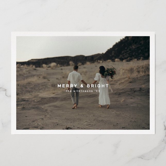 Tarjeta Festiva Con Relieve Metalizado Tarjeta fotográfica moderna elegante simple con lá (Anverso)