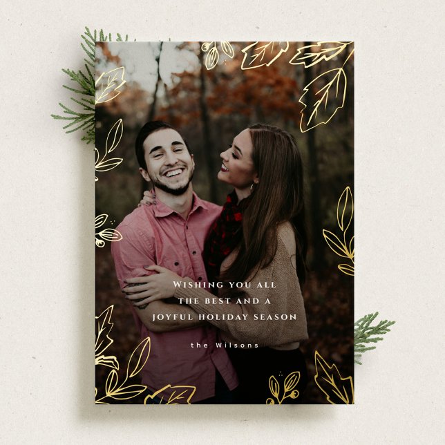 Tarjeta Festiva Con Relieve Metalizado Tarjeta fotográfica navideña con marco de hoja de  (Subido por el creador)