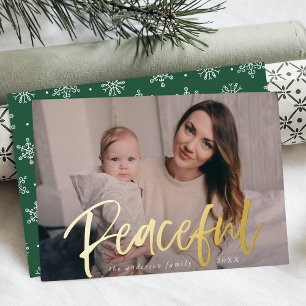 Tarjeta Festiva Con Relieve Metalizado Tarjeta moderna de paz con guión verde