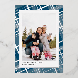 Tarjeta Festiva Con Relieve Metalizado Tarjeta vertical azul de una foto con cuadros mini