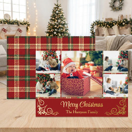 Tarjeta Festiva Con Relieve Metalizado Tarta de Colage de Fotos Familiares con Hojas de O