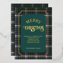 Tartan verde azul moderno oro foil navidad