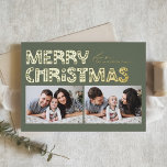 Tarjeta Festiva Con Relieve Metalizado Taupe Green Scandinavian Dos Navidades de fotograf<br><div class="desc">Envíe vítores de vacaciones con nuestra tarjeta de Navidades de dos fotos de personalizable, que incluye una tipografía encantadora al estilo escandinavo. Esta tarjeta de Navidades de Relieve metalizado dorado combina maravillosamente la estética moderna con el espíritu festivo, permitiéndole mostrar dos de sus fotos favoritas. La tipografía moderna se complementa...</div>