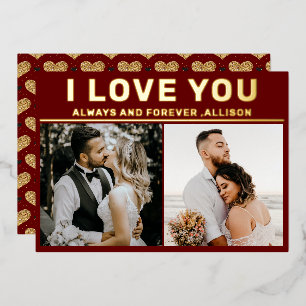 Tarjeta Festiva Con Relieve Metalizado Te Amo 3 Día de San Valentín de Collage de fotos r