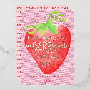Tarjeta Festiva Con Relieve Metalizado Te amo Berry Mucho Fresa Dulce Valentines