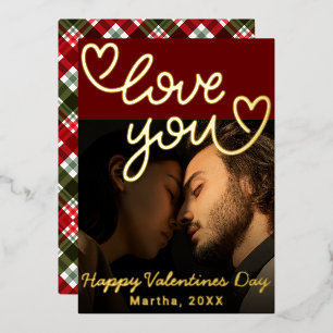 Tarjeta Festiva Con Relieve Metalizado Te Amo La Foto Moderna Y Maroon De San Valentín