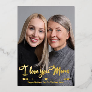 Tarjeta Festiva Con Relieve Metalizado Te Amo Mamá Personalizado Dos Fotos Día de la Madr