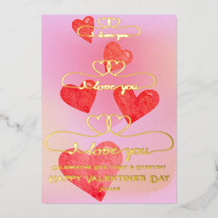 Tarjeta Festiva Con Relieve Metalizado Te Amo Pink Rainbow Watercolor Corazón San Valentí