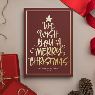 Tarjeta Festiva Con Relieve Metalizado Te Deseamos Una Feliz Navidad Diversión Roja