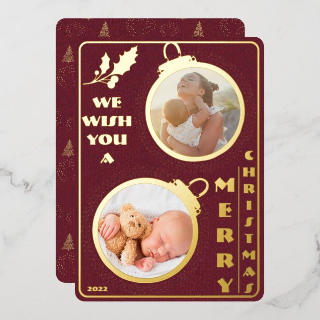 Tarjeta Festiva Con Relieve Metalizado Te deseamos una feliz Navidad | Dos fotos únicas (Anverso/Reverso)