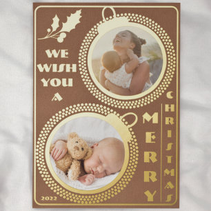 Tarjeta Festiva Con Relieve Metalizado Te deseamos una feliz Navidad   Dos fotos únicas