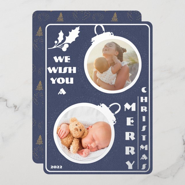Tarjeta Festiva Con Relieve Metalizado Te deseamos una feliz Navidad | Dos fotos únicas (Anverso/Reverso)