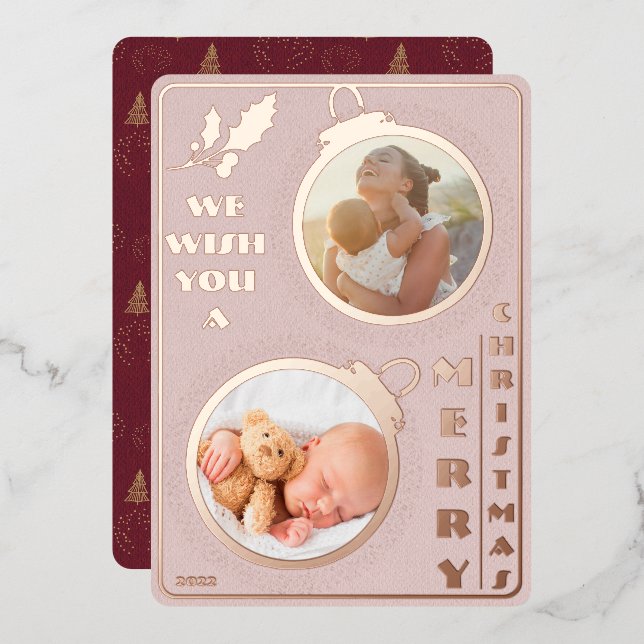 Tarjeta Festiva Con Relieve Metalizado Te deseamos una feliz Navidad | Dos fotos únicas (Anverso/Reverso)