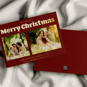 Tarjeta Festiva Con Relieve Metalizado Te Deseamos Una Feliz Navidad Foto Familiar Dorado
