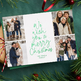 Tarjeta Festiva Con Relieve Metalizado Te deseamos una Feliz Navidad verde cuatro foto