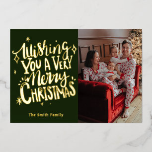 Tarjeta Festiva Con Relieve Metalizado Te deseo una feliz Navidad