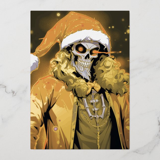 Tarjeta Festiva Con Relieve Metalizado Temporada navideña Guay Skull Santa Bone Tuxedo (Anverso)