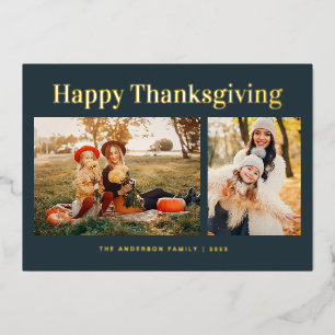 Tarjeta Festiva Con Relieve Metalizado Texto dorado moderno de otoño Feliz día de acción 