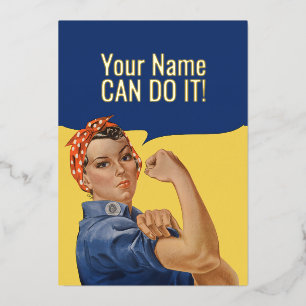 Tarjeta Festiva Con Relieve Metalizado Texto personalizado Rosie The Riveter