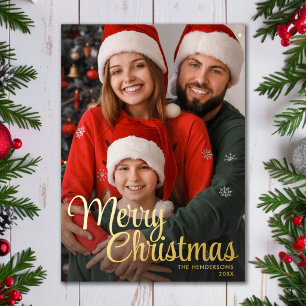 Tarjeta Festiva Con Relieve Metalizado Texto superpuesto de guión de Feliz Navidad para f