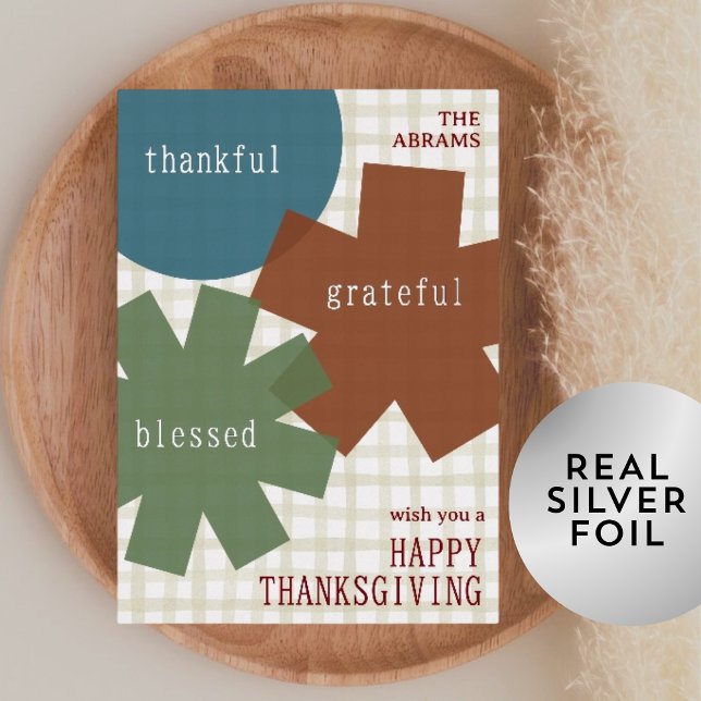 Tarjeta Festiva Con Relieve Metalizado Thankful Grateful Blessed Earthy Cute Thanksgiving (Subido por el creador)