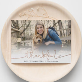 Tarjeta Festiva Con Relieve Metalizado Thankful Rose Gold Foil Thaksgiving Greeting