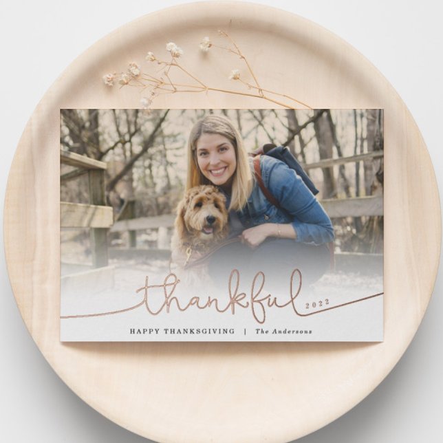 Tarjeta Festiva Con Relieve Metalizado Thankful Rose Gold Foil Thaksgiving Greeting (Subido por el creador)