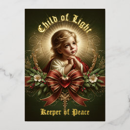 Tarjeta Festiva Con Relieve Metalizado The Child Who Blesses Foil Holiday Card