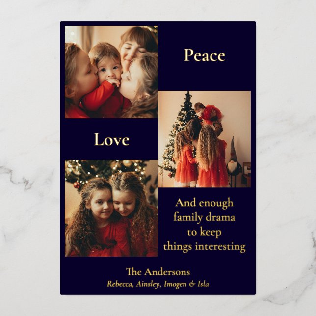 Tarjeta Festiva Con Relieve Metalizado Three Picture Holiday Card (Anverso)