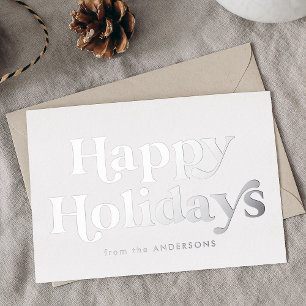 Tarjeta Festiva Con Relieve Metalizado Tipo Retro Felices Fiestas No Foto Plateado