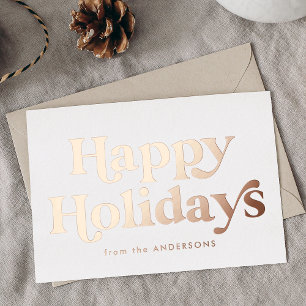 Tarjeta Festiva Con Relieve Metalizado Tipo Retro Felices Fiestas No Foto Rosa Dorado
