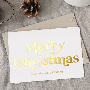 Tarjeta Festiva Con Relieve Metalizado Tipo Retro Feliz Navidad No Foto Dorado
