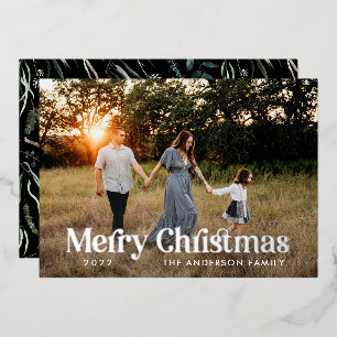 Tarjeta Festiva Con Relieve Metalizado Tipografía botánica elegante moderna foto de lámin