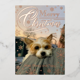 Tarjeta Festiva Con Relieve Metalizado Tipografía de copo de nieve de foto personalizada 