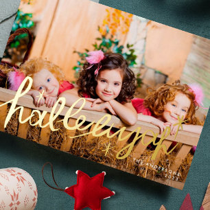 Tarjeta Festiva Con Relieve Metalizado Tipografía de letra religiosa Hallelujah en oro
