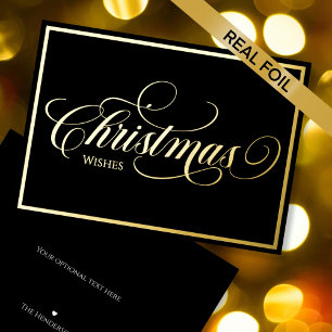 Tarjeta Festiva Con Relieve Metalizado Tipografía de Navidad Minimalista Elegante Negra