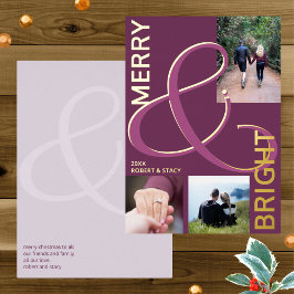 Tarjeta Festiva Con Relieve Metalizado Tipografía Feliz Y Brillante 3 Foto Oro Púrpura