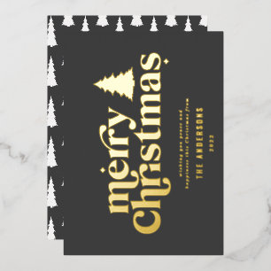 Tarjeta Festiva Con Relieve Metalizado Tipografía gráfica de los Navidades más graciosos