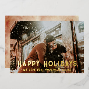 Tarjeta Festiva Con Relieve Metalizado Tipografía moderna de Navidad con foto completa