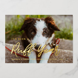 Tarjeta Festiva Con Relieve Metalizado Tipografía moderna Fotografía de perro de Año Ruff