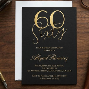 Tarjeta Festiva Con Relieve Metalizado Tipografía para foto de cumpleaños número 60 en ne