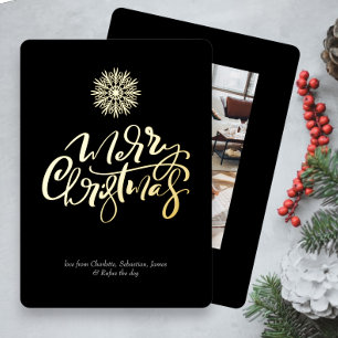 Tarjeta Festiva Con Relieve Metalizado Tipografía Personalizada de Feliz Navidad con Foto