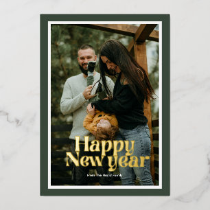 Tarjeta Festiva Con Relieve Metalizado Típografía retro Groovy Feliz Año Nuevo 2025 Foto