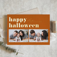 Tipografía retro naranja Feliz Halloween dos fotos