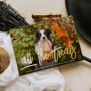 Tarjeta Festiva Con Relieve Metalizado Todos los tratamientos Foto Mascota de Halloween