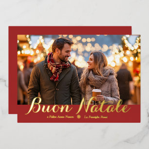 Tarjeta Festiva Con Relieve Metalizado Toro marrón Natale e Felice Anno Nuovo Foto de esc