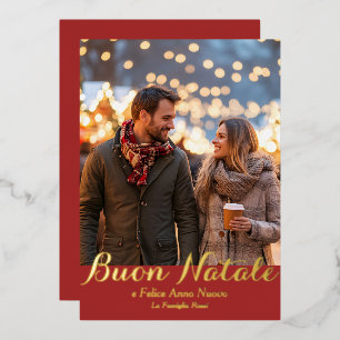 Tarjeta Festiva Con Relieve Metalizado Toro marrón Natale e Felice Anno Nuovo Foto de esc
