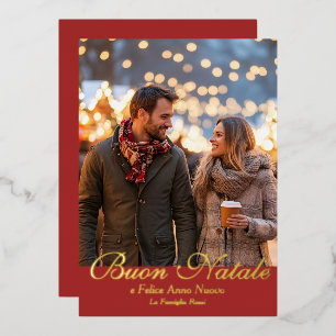 Tarjeta Festiva Con Relieve Metalizado Toro marrón Natale e Felice Anno Nuovo Foto de esc